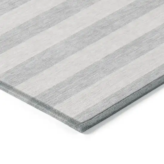 Gray and Ivory Round Striped Washable Non Skid Indoor Outdoor Area Rug Photo 7