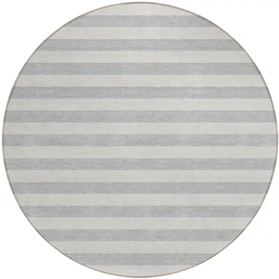 Gray and Ivory Round Striped Washable Non Skid Indoor Outdoor Area Rug Photo 2