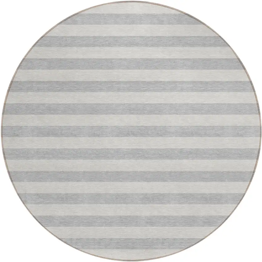 Gray and Ivory Round Striped Washable Non Skid Indoor Outdoor Area Rug Photo 2