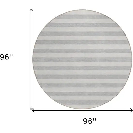 Gray and Ivory Round Striped Washable Non Skid Indoor Outdoor Area Rug Photo 3