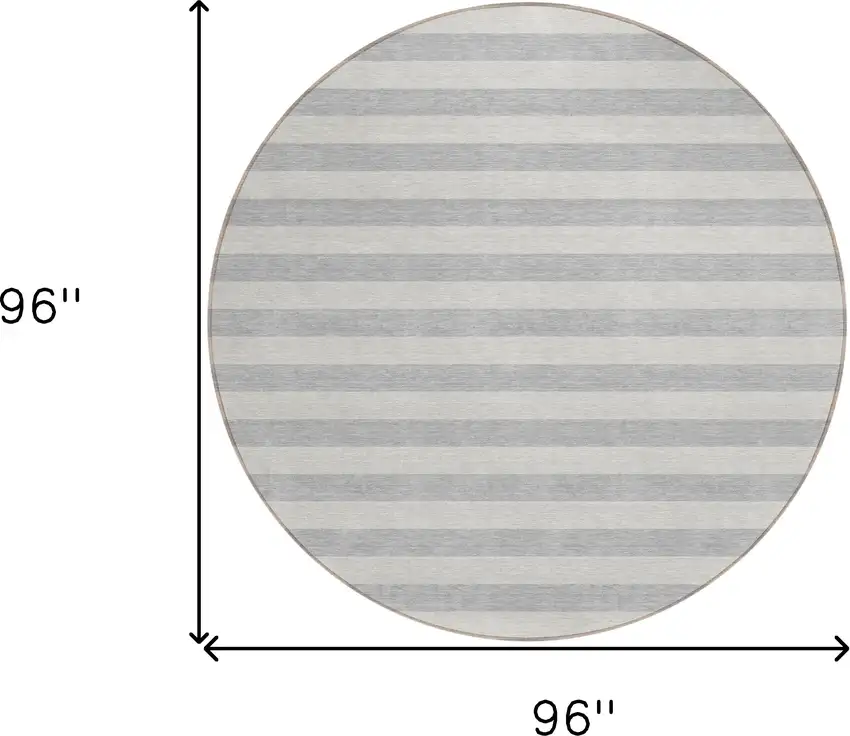 Gray and Ivory Round Striped Washable Non Skid Indoor Outdoor Area Rug Photo 3