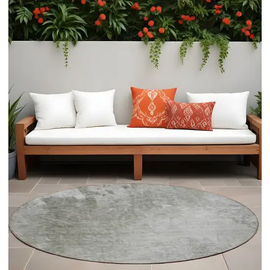 Gray and Off White Round Abstract Washable Non Skid Indoor Outdoor Area Rug Photo 1