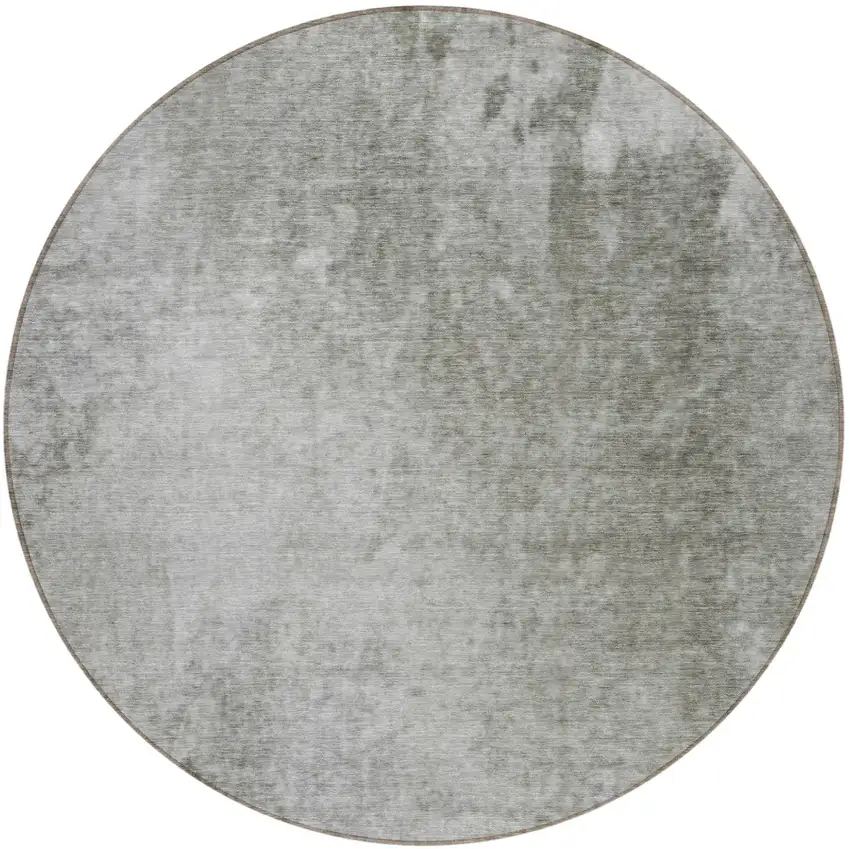 Gray and Off White Round Abstract Washable Non Skid Indoor Outdoor Area Rug Photo 4