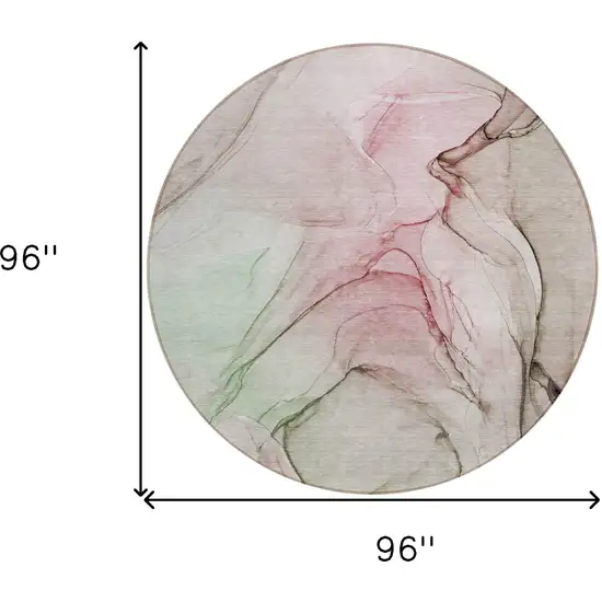 Gray and Pink Round Abstract Washable Non Skid Indoor Outdoor Area Rug Photo 3