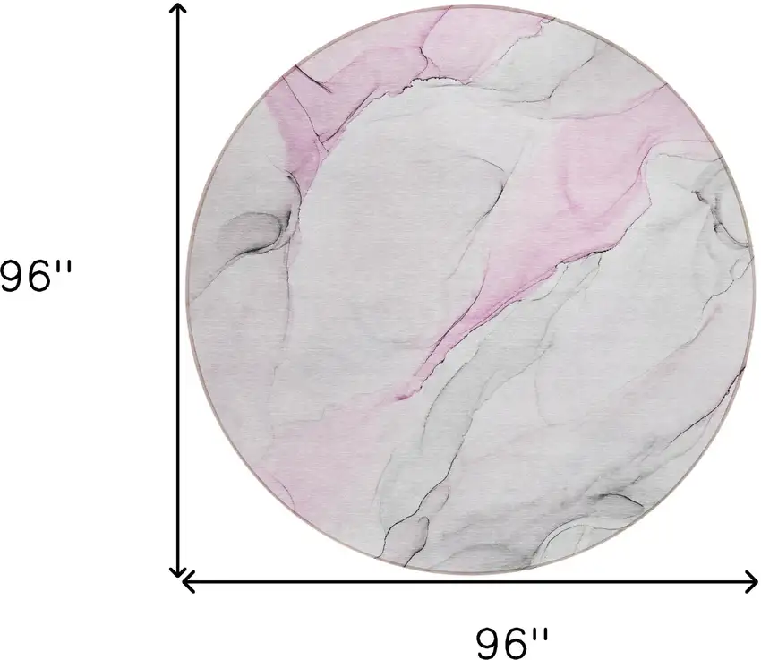 8' Round Gray and Pink Round Abstract Washable Non Skid Indoor Outdoor Area Rug Photo 3
