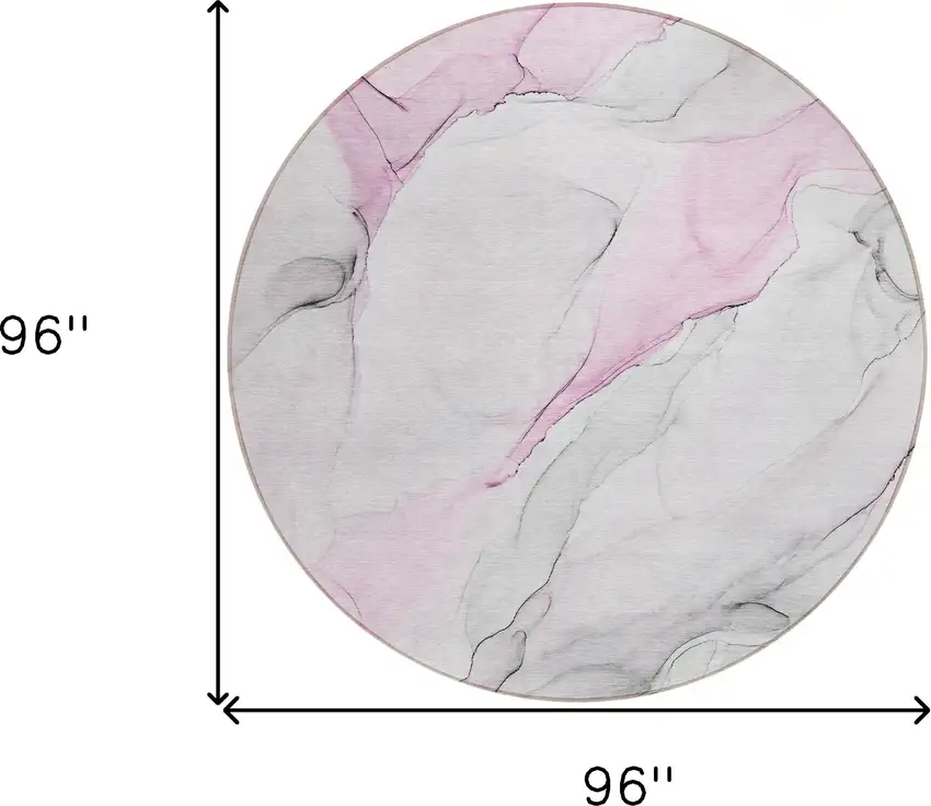 8' Round Gray and Pink Round Abstract Washable Non Skid Indoor Outdoor Area Rug Photo 3