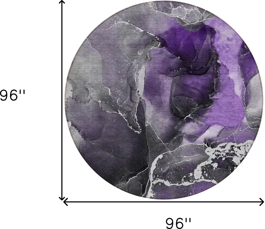 Gray and Purple Round Abstract Washable Non Skid Indoor Outdoor Area Rug Photo 3