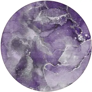 Photo of 8' Round Gray and Purple Round Abstract Washable Non Skid Indoor Outdoor Area Rug