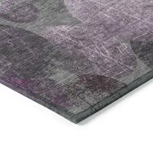 Photo of 8' Round Gray and Purple Round Abstract Washable Non Skid Indoor Outdoor Area Rug