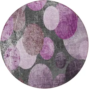 Photo of 8' Round Gray and Purple Round Abstract Washable Non Skid Indoor Outdoor Area Rug