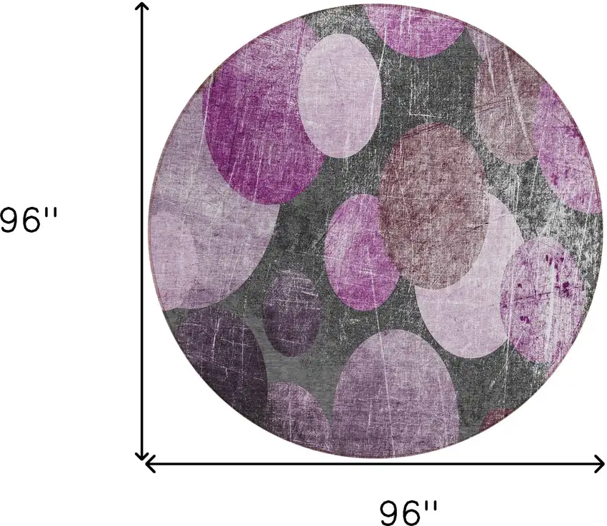 Gray and Purple Round Abstract Washable Non Skid Indoor Outdoor Area Rug Photo 3