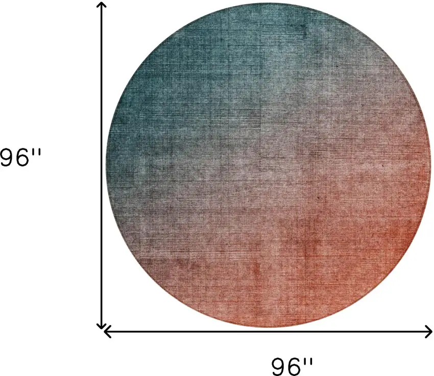 Gray and Red Orange Round Ombre Washable Non Skid Indoor Outdoor Area Rug Photo 3