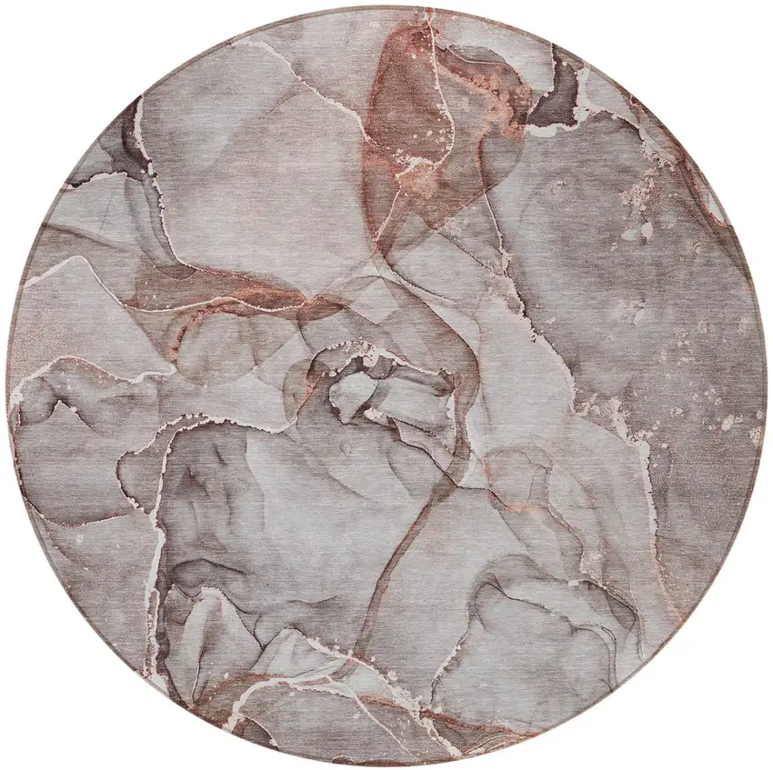 8' Round Gray and Red Round Abstract Washable Non Skid Indoor Outdoor Area Rug Photo 4