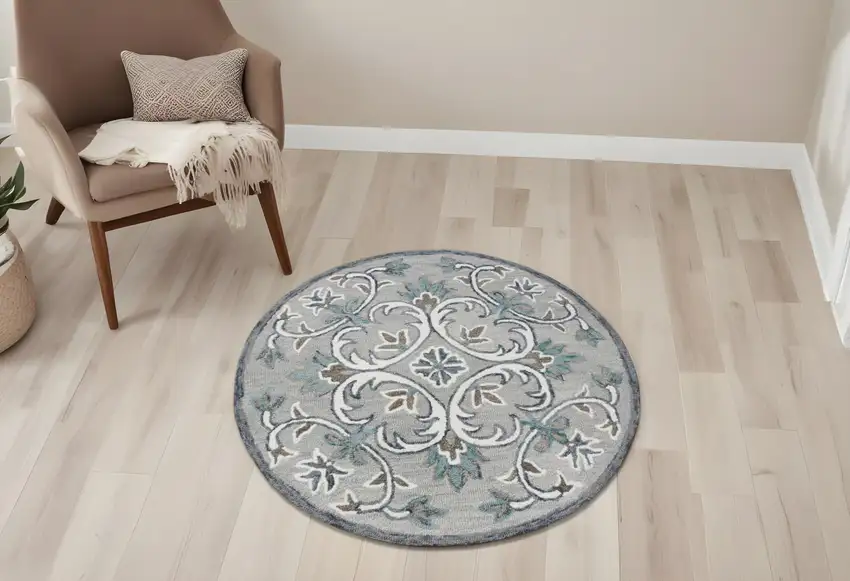 Gray and White Filigree Area Rug Photo 2