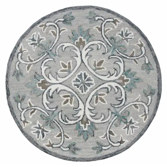 6' Round Gray and White Filigree Area Rug Photo 1