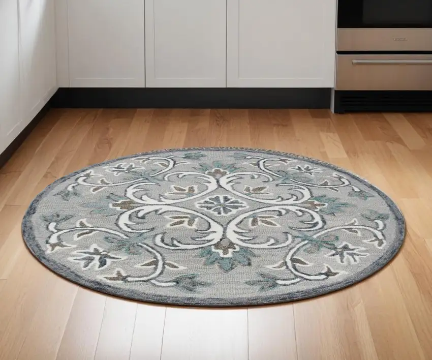 Gray and White Filigree Area Rug Photo 1