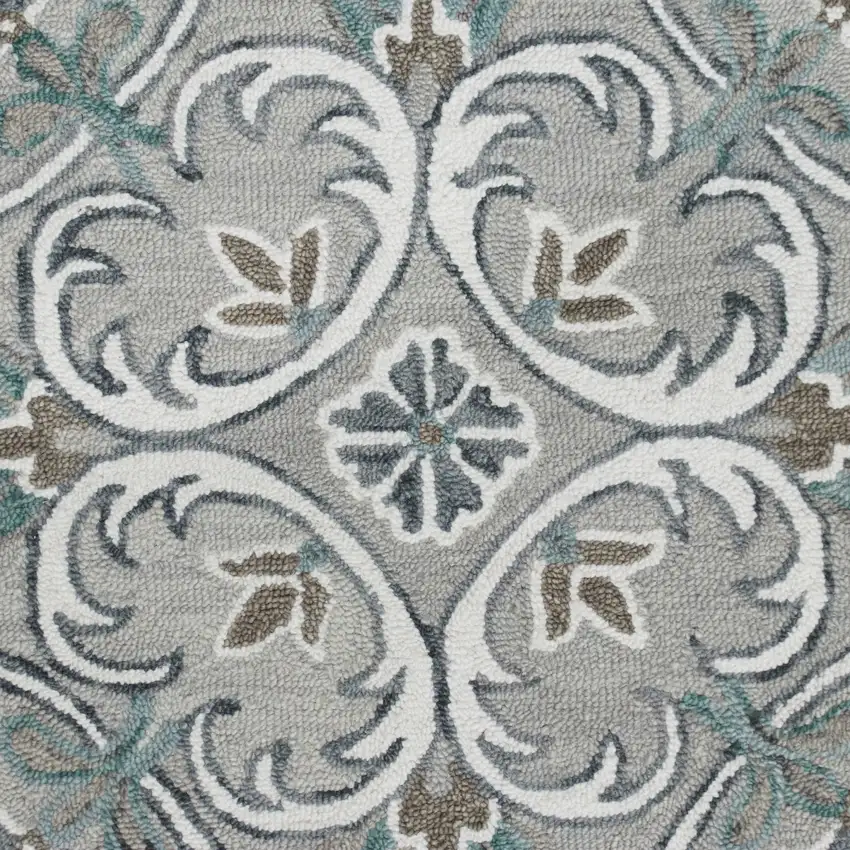 6' Round Gray and White Filigree Area Rug Photo 2