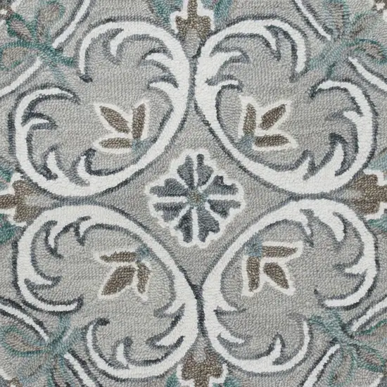 6' Round Gray and White Filigree Area Rug Photo 2