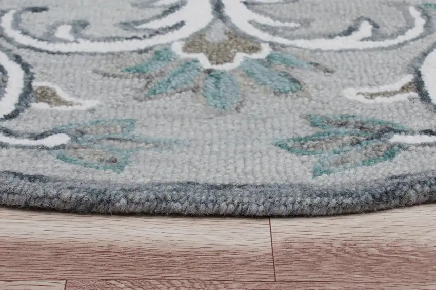 6' Round Gray and White Filigree Area Rug Photo 4
