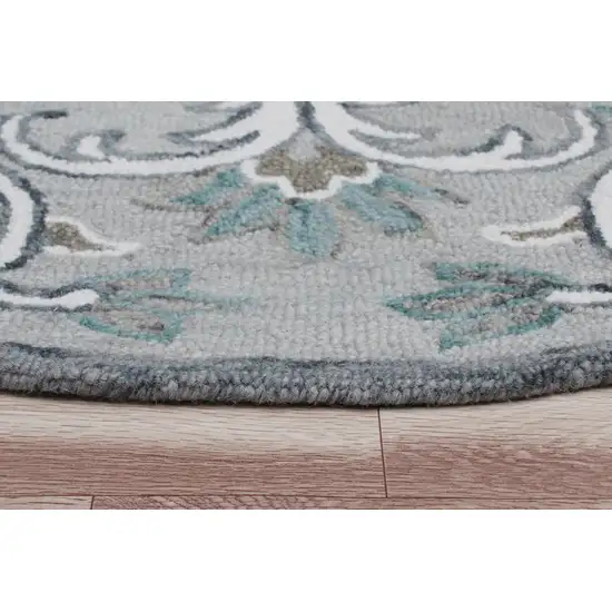 6' Round Gray and White Filigree Area Rug Photo 4