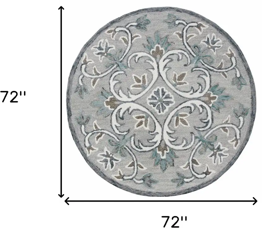 6' Round Gray and White Filigree Area Rug Photo 8