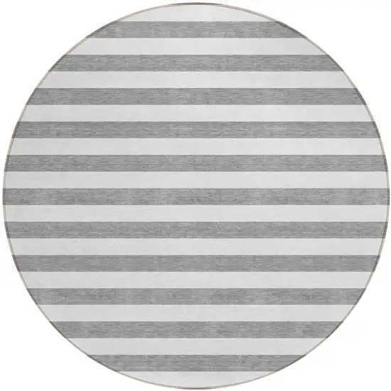 Gray and White Round Striped Washable Non Skid Indoor Outdoor Area Rug Photo 2
