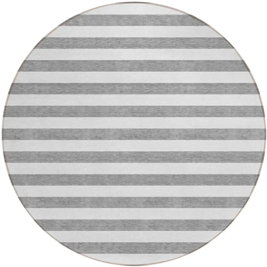 Gray and White Round Striped Washable Non Skid Indoor Outdoor Area Rug Photo 2