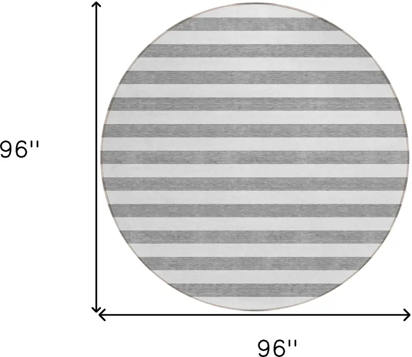 Gray and White Round Striped Washable Non Skid Indoor Outdoor Area Rug Photo 3