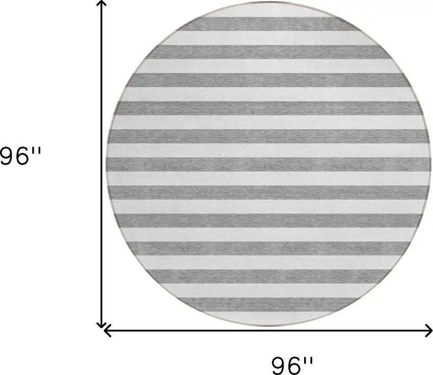 Gray and White Round Striped Washable Non Skid Indoor Outdoor Area Rug Photo 3