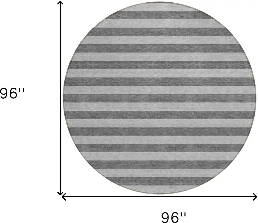 Gray and White Round Striped Washable Non Skid Indoor Outdoor Area Rug Photo 3