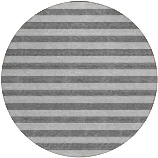 Gray and White Round Striped Washable Non Skid Indoor Outdoor Area Rug Photo 2