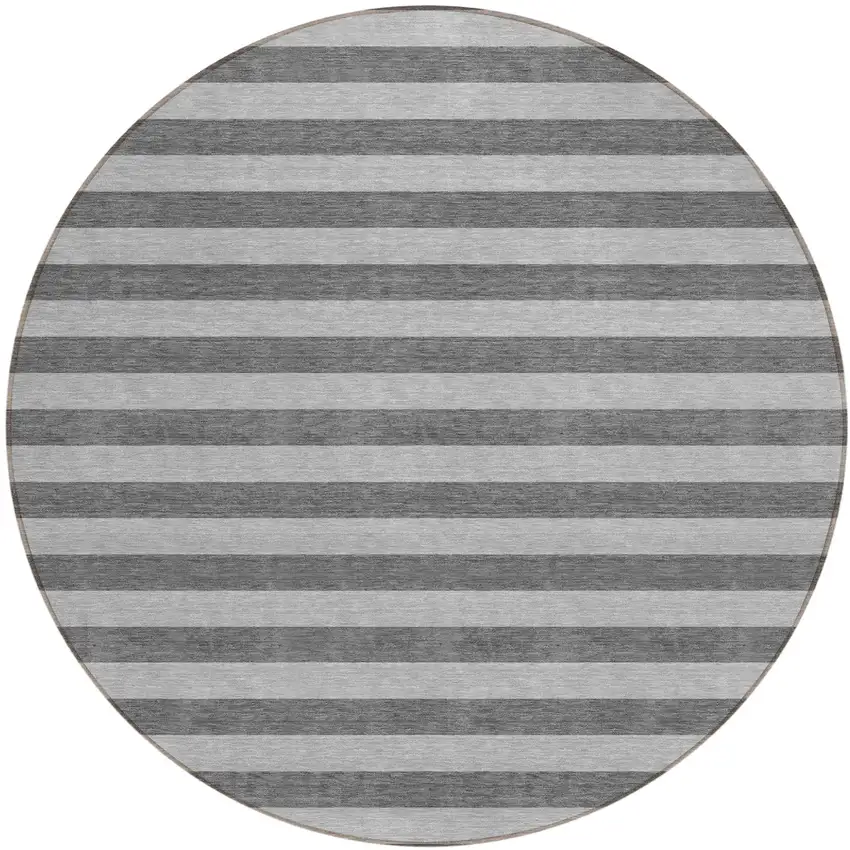 Gray and White Round Striped Washable Non Skid Indoor Outdoor Area Rug Photo 2