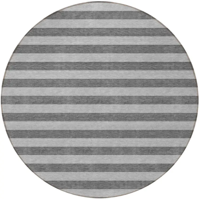 Gray and White Round Striped Washable Non Skid Indoor Outdoor Area Rug Photo 4