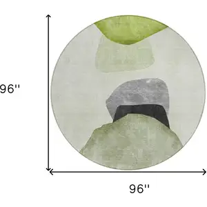 Photo of 8' Round Green Black and Gray Round Abstract Washable Non Skid Indoor Outdoor Area Rug