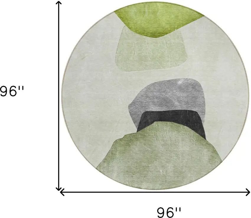 8' Round Green Black and Gray Round Abstract Washable Non Skid Indoor Outdoor Area Rug Photo 3