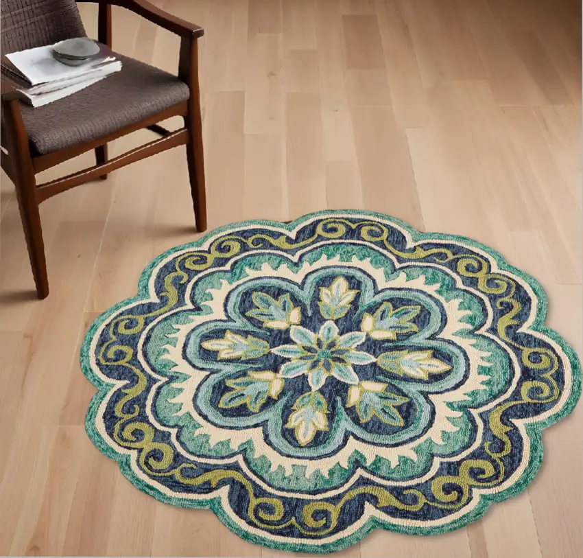 Green Floral Artwork Area Rug Photo 2