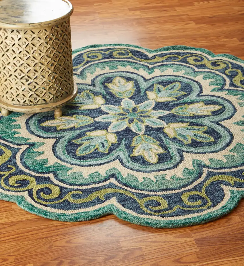 4' Round Green Floral Artwork Area Rug Photo 8