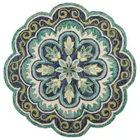 Photo of 4' Round Green Floral Artwork Area Rug