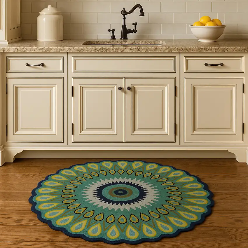 5' Green Wool Hand Tufted Round Rug Photo 2