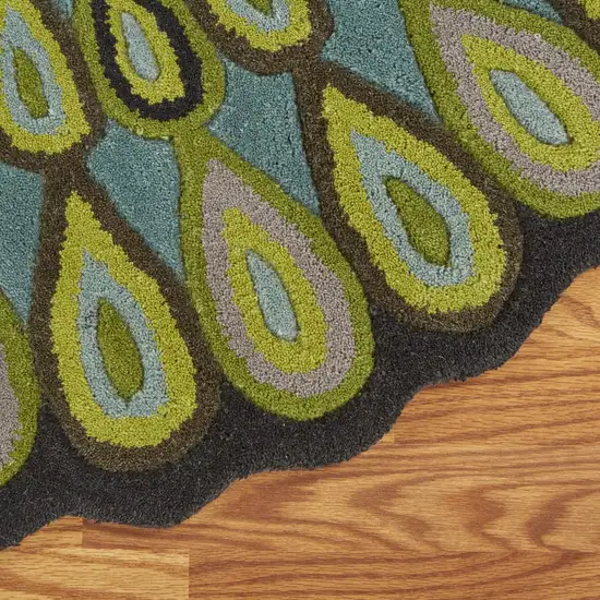 5' Round Green Peacock Feather Area Rug Photo 4