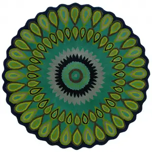 Photo of 8' Round Green Peacock Feather Area Rug