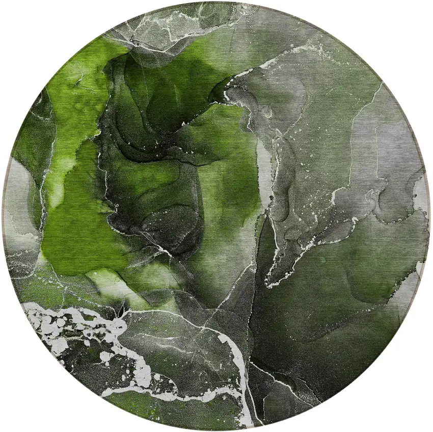 8' Round Green Round Abstract Washable Non Skid Indoor Outdoor Area Rug Photo 5