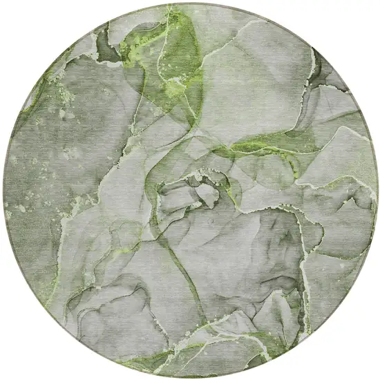 8' Round Green Round Abstract Washable Non Skid Indoor Outdoor Area Rug Photo 2