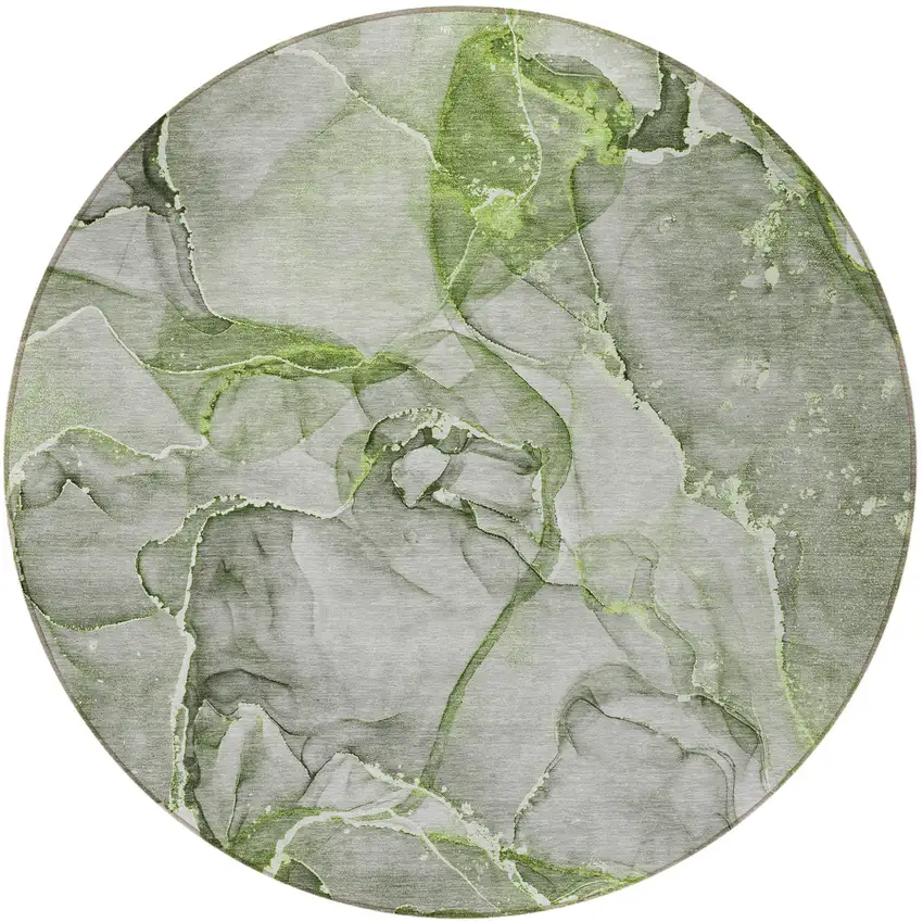 8' Round Green Round Abstract Washable Non Skid Indoor Outdoor Area Rug Photo 4
