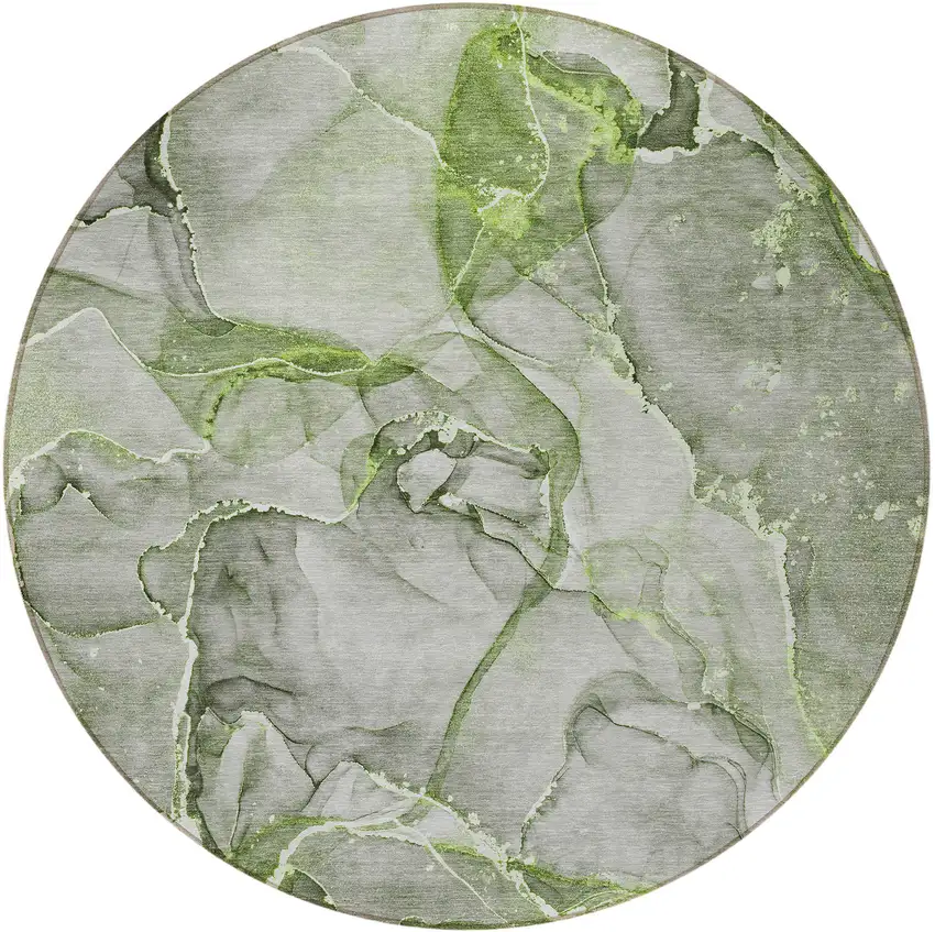 8' Round Green Round Abstract Washable Non Skid Indoor Outdoor Area Rug Photo 4