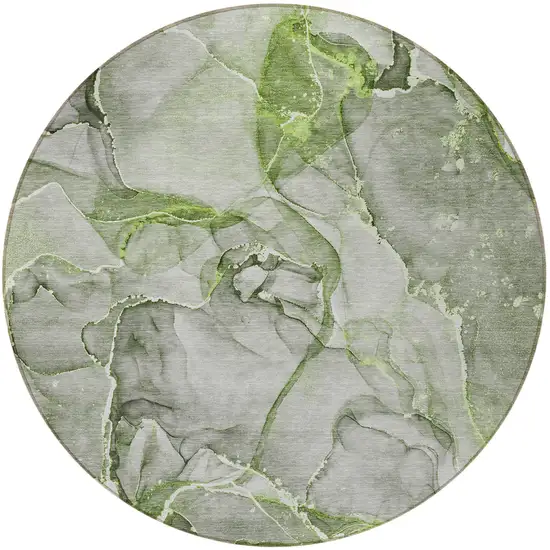 8' Round Green Round Abstract Washable Non Skid Indoor Outdoor Area Rug Photo 5