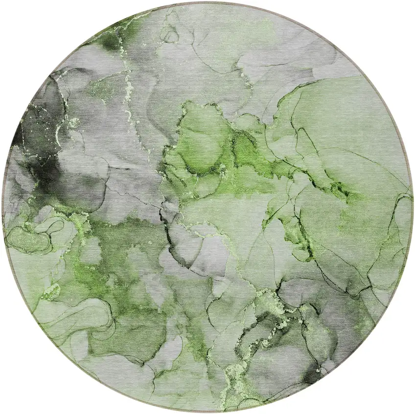 8' Round Green Round Abstract Washable Non Skid Indoor Outdoor Area Rug Photo 4