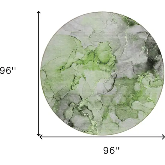 Green Round Abstract Washable Non Skid Indoor Outdoor Area Rug Photo 3