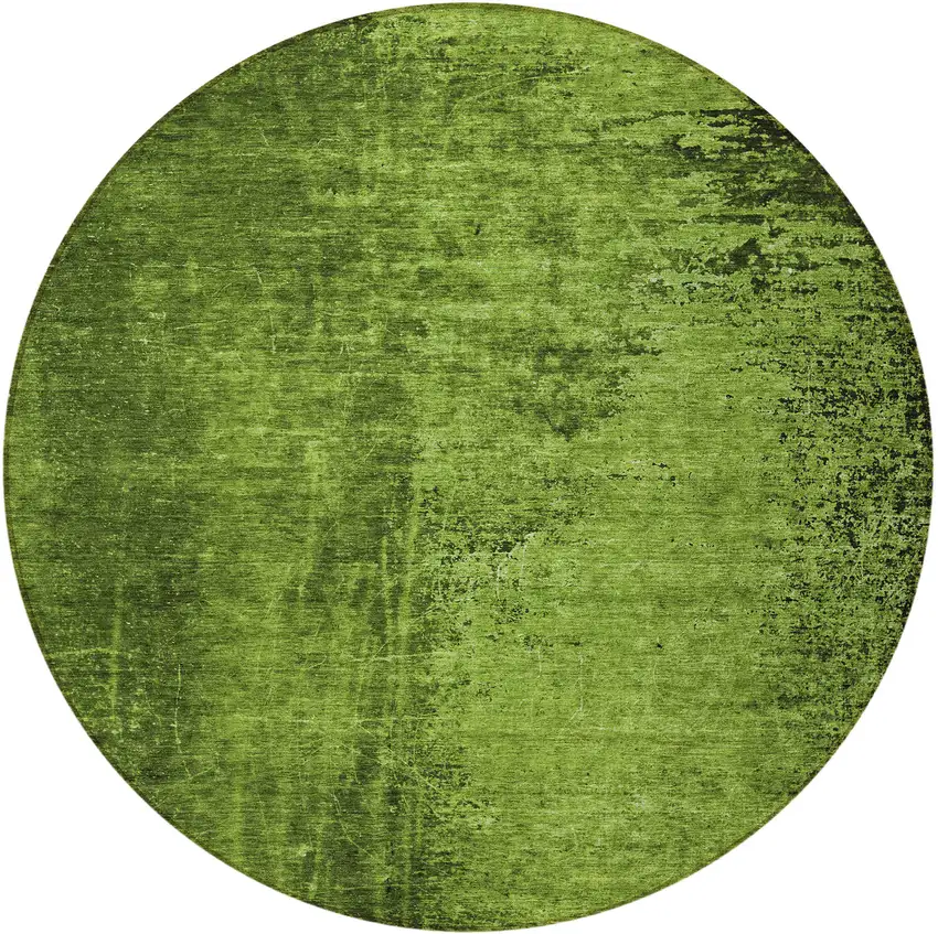 8' Round Green Round Abstract Washable Non Skid Indoor Outdoor Area Rug Photo 5