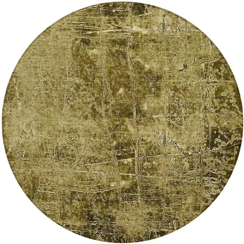 8' Green Round Abstract Washable Indoor Outdoor Area Rug Photo 2